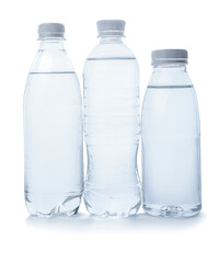 Bottles of clean water on white background