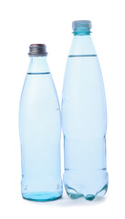 Bottles of clean water on white background
