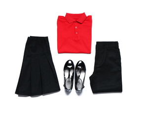 Stylish school uniform on white background