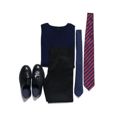 Stylish school uniform on white background