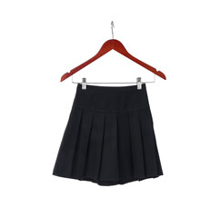 Hanger with stylish school uniform on white background