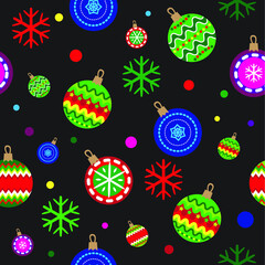 colorful christmas balls ornament seamless pattern with black background