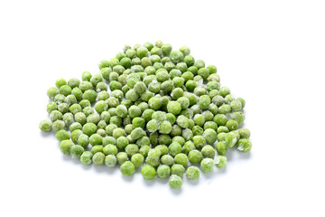 Frozen green peas on white background