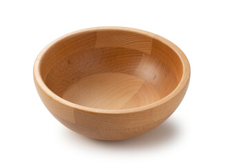 A wooden bowl on a white background