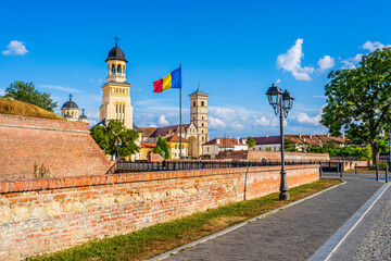 The coronation orthodox cathedral and the catholoc cathedral inside Alba Carolina citadel in Alba...