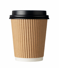 A paper cup of coffee on a white background