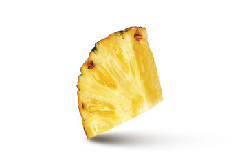 Cut slice of natural ripe fresh pineappe fruit isolated on a white background.