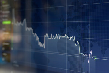 Line chart showing market trading conditions on blue background.