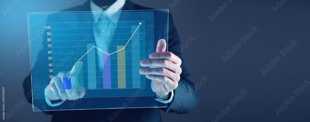 Poster man touching a graph concept on screen
