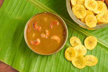 Onam sadhya sweet parippu payasam or dal kheer dessert Kerala, South India. Indian mithai   Delicious festival sweet dish for Onam, Vishu, Deepawali, sweet food made of condensed milk