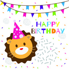 happy birthday text with cute lion head