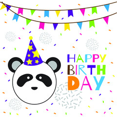 happy birthday text with cute panda head