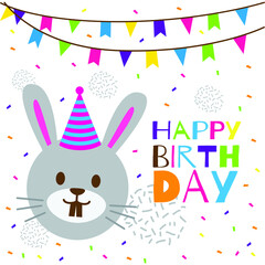 Obraz premium happy birthday text with cute rabbit head