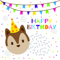 happy birthday text with cute squirrel head