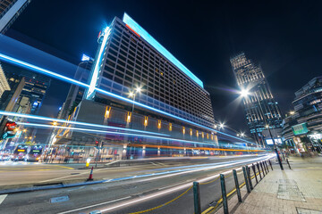 Fototapeta na wymiar Night traffic in downtown of Hong Kong city