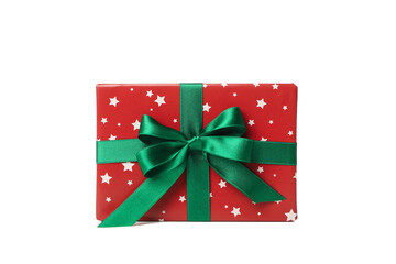 Beautiful Christmas box with bow isolated on white background