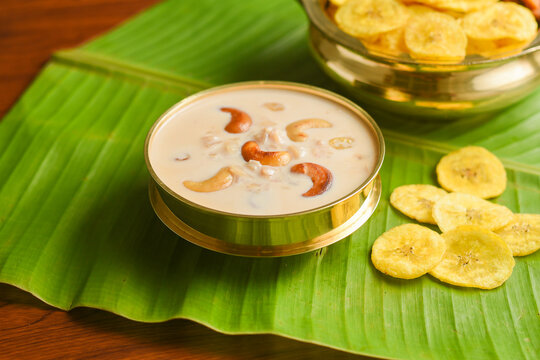 Onam sadhya sweet palada payasam or semiya dal kheer dessert Kerala, South India. Indian mithai   Delicious festival sweet dish for Onam, Vishu, Deepawali, sweet food made of condensed milk