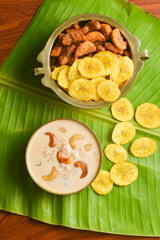 Onam sadhya sweet palada payasam or semiya dal kheer dessert Kerala, South India. Indian mithai   Delicious festival sweet dish for Onam, Vishu, Deepawali, sweet food made of condensed milk