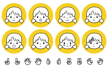 女性　顔　アイコンセット　ツインテール