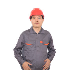Construction worker standing in front of white background