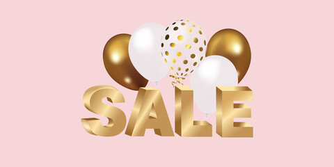 golden sale word metallic with balloon decorate background 