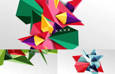 Set of 3d low poly geometric shapes abstract backgrounds