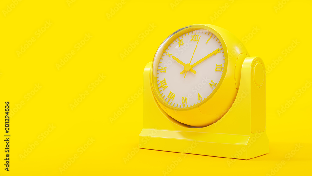 Poster yellow clock with clipping path and copy space for your text. minimal idea concept, 3d render.