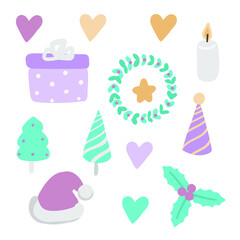 christmas accessories on the white background