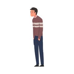 Young Man in Casual Clothes Standing with Hands in His Pockets Vector Illustration