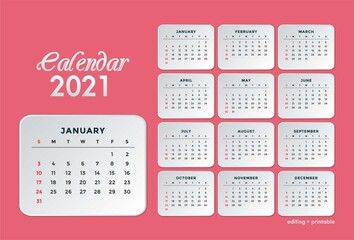 Desk calendar template 2021. Colourful printable Premium free Vector. Corporate and business calendar.