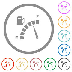 Fuel gauge flat icons with outlines