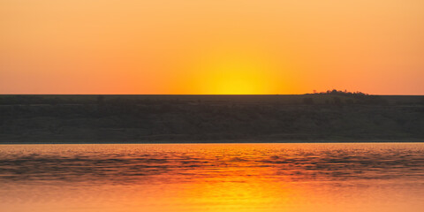 Sunset lake horizon silhouette branch landscape. Lake sunset horizon