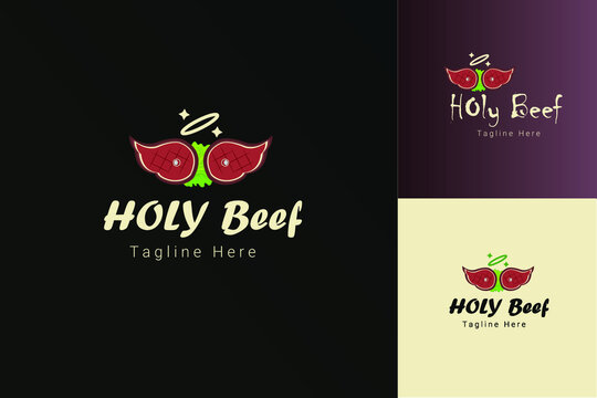 Meat food logo. beef food house vector logo for restaurant. Holy beef meat symbol.