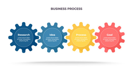 Business infographics. Process with 4 steps, options, gears. Vector template.