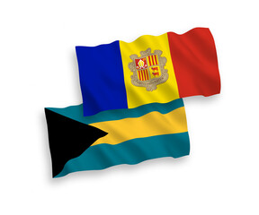 Flags of Commonwealth of The Bahamas and Andorra on a white background