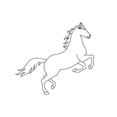 Rearing horse line art. Racehorse in action. Stallion pose. Running and jumping animal. Farm or ranch concept. Equestrian sport. Equine linear icon sign or symbol. Racehorse vector illustration.