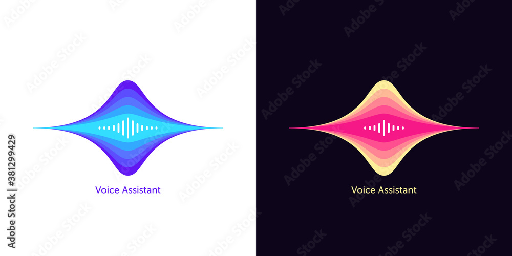 Poster sound wave shape for voice assistant. abstract acoustic wave and equalizer, voice message of virtual