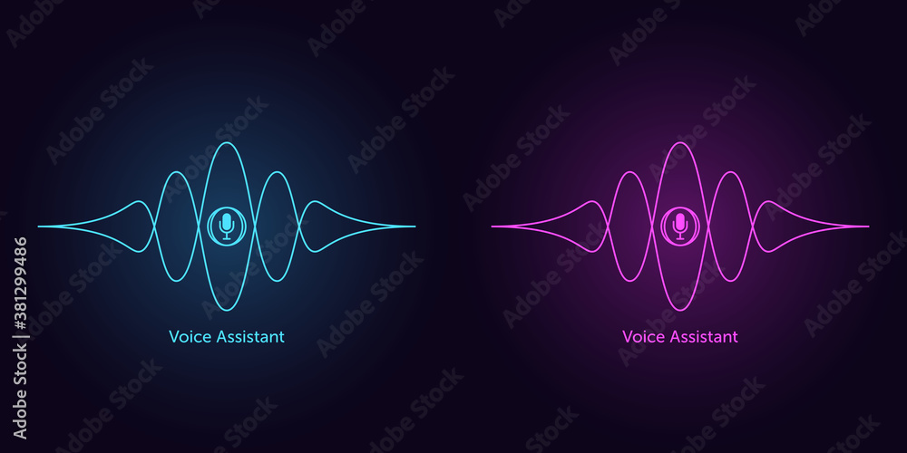 Poster sound wave shape with microphone for virtual voice assistant. abstract audio wave, voice search and 