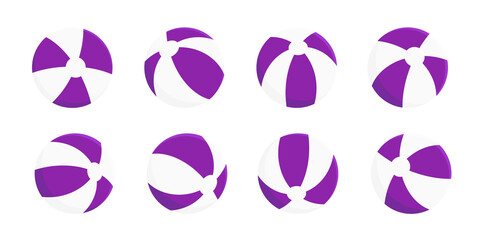 Inflatable beach ball flat style design vector illustration collection set isolated on white background. Retro styled inflatable toy for summer games or holidays.