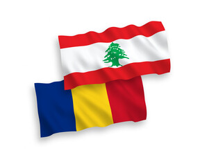 Flags of Romania and Lebanon on a white background