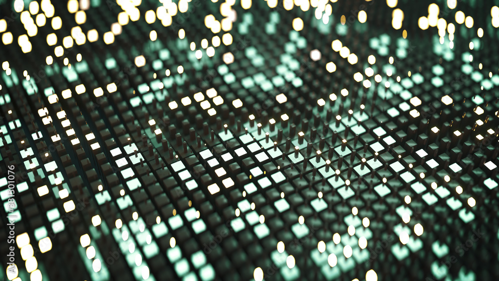 Poster matrix of glowing cubes 3d rendering