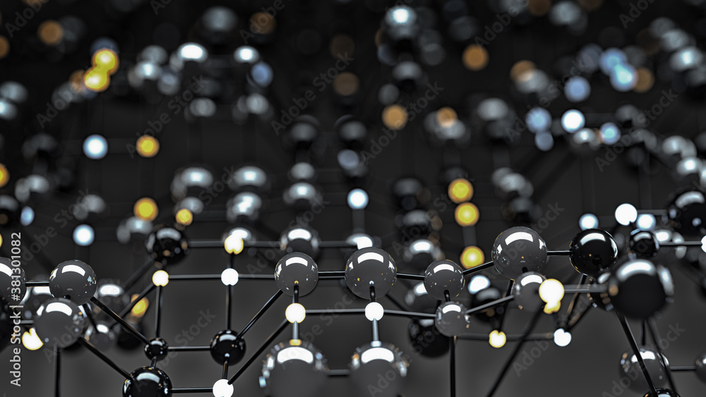 Poster mesh of linked spheres closeup 3d render