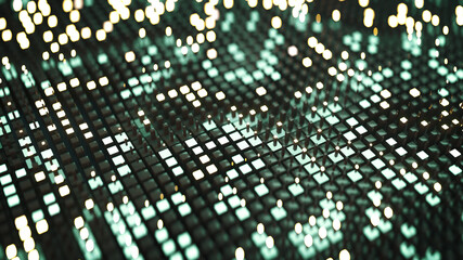 Matrix of glowing cubes 3D rendering