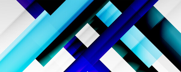 Geometric abstract backgrounds with shadow lines, modern forms, rectangles, squares and fluid gradients. Bright colorful stripes cool backdrops