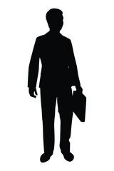 Obraz premium Business man with briefcase silhouette vector, person isolated in black and white.