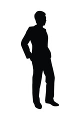 Standing business man silhouette vector, person isolated in black and white.