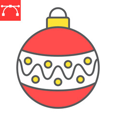 Christmas tree ball color line icon, merry christmas and xmas, christmas bauble sign vector graphics, editable stroke filled outline icon, eps 10.
