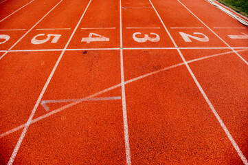 Red treadmill at the stadium.