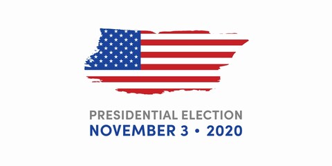 US Presidential Election. USA election banner with US symbols and colors. Patriotic stars. Vote. United States of America Election design.