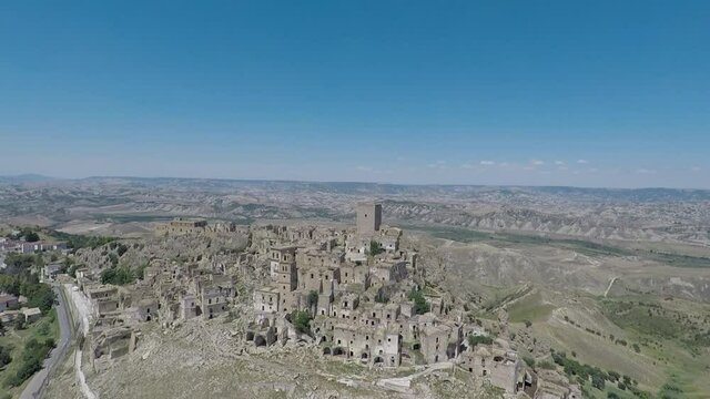 Ruins of the ancient city of Craco, Aerial view of the ruins of the ancient city of Craco, Italy
